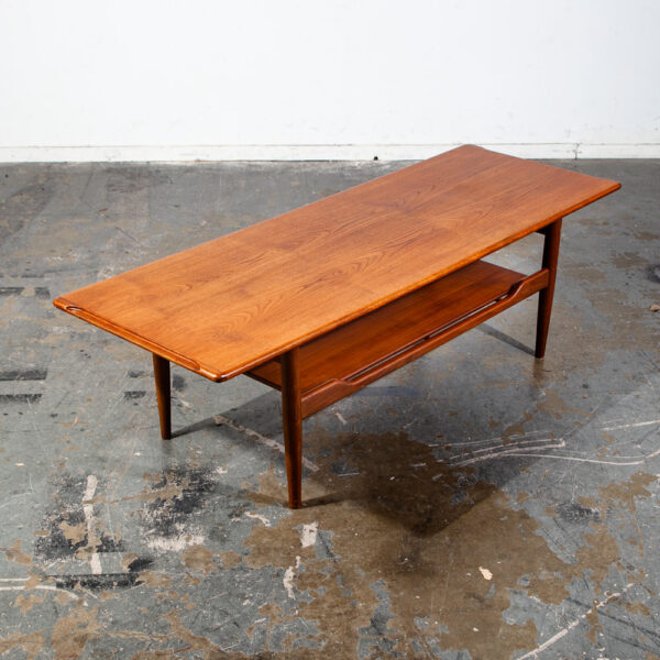 Mid Century Danish Modern Coffee Table Solid Teak Denmark Surfboard Shelf Mcm M - Image 2