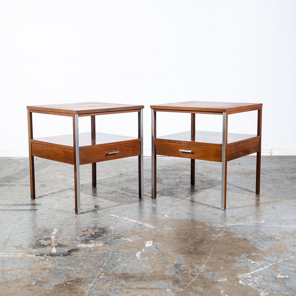 Mid Century Modern Nightstand End Tables Pair Paul McCobb Calvin Linear Walnut - Image 4