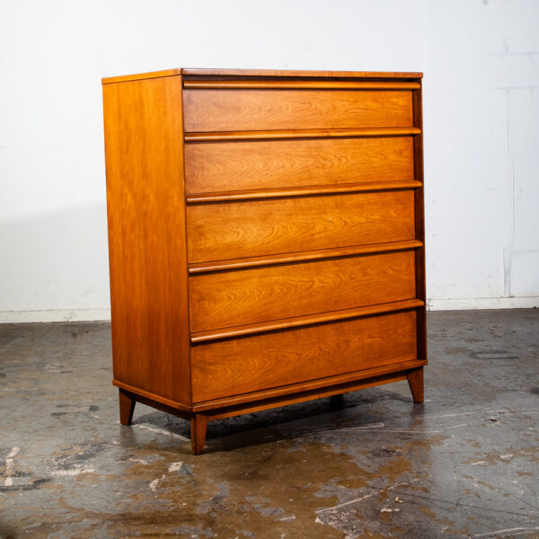 Mid Century Modern Dresser Highboy Chest of Drawers 5 Drawers Cherry Denmark MCM Tall American Design