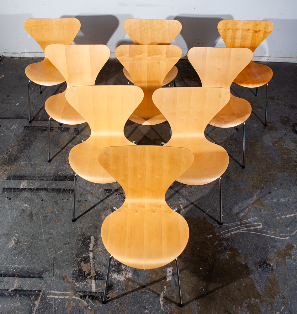 Mid Century Modern Chair Set 8 Dining Arne Jacobsen Fritz Hansen Series 7 3107 Maple Wood Chrome - Image 12