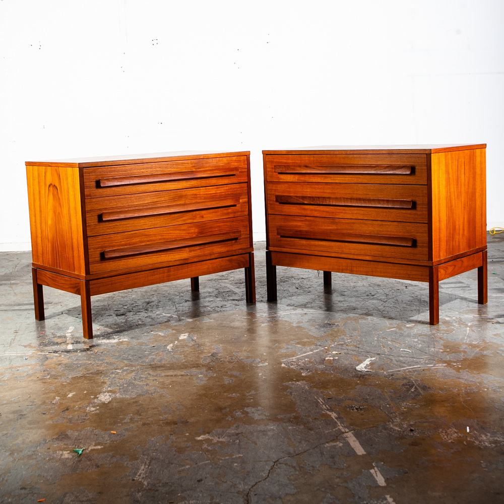 Mid Century Danish Modern Dresser Set Pair Two Chest of Drawers Teak 3 Drawer Wood Denmark Vintage - Image 2