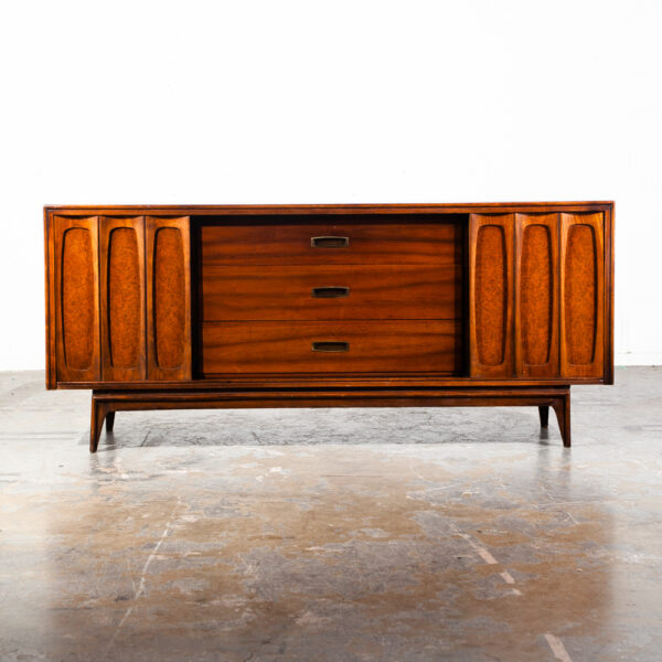 Mid Century Modern Dresser Credenza Kent Coffey 9 Drawer Sculpted Walnut Vintage Danish Large Wide Media Sliding Doors