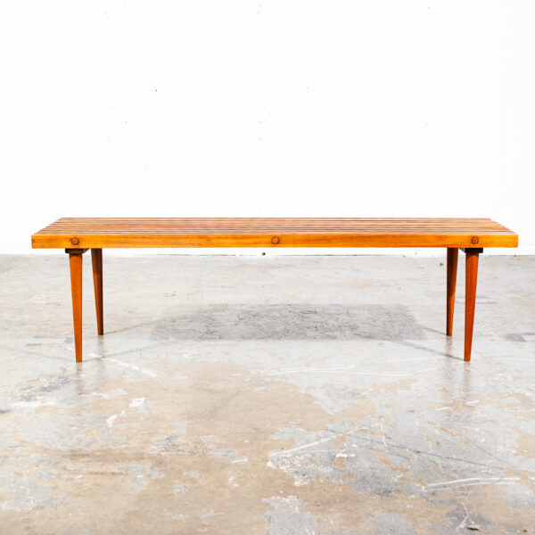 Mid Century Modern Slat Bench Coffee Table Vintage Entry Wood George Nelson Mcm Wide Solid Wood Restored - Image 4