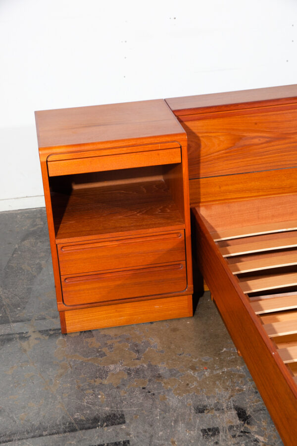 Mid Century Danish Modern Headboard Bed Frame Torring Teak Nighstands Queen Denmark Drawers - Image 11