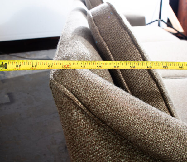 Mid Century Danish Modern Crescent Three-Seat Sofa Grey Tweed Fabric Vintage Solid Walnut Frame American Design - Image 10