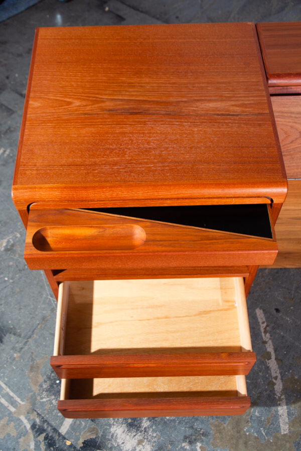 Mid Century Danish Modern Headboard Bed Frame Torring Teak Nighstands Queen Denmark Drawers - Image 12