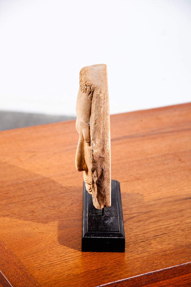 Mid Century Modern Sculpture Art Stone Sculpted Face on Wood Vintage Original Portrait Abstract - Image 8