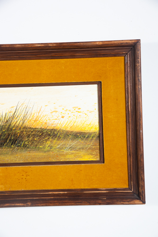 Mid Century Modern Painting Original Artwork Robert Irwin American Landscape Mcm Large Wide Grass Sunrise Green Orange White Yellow - Image 5