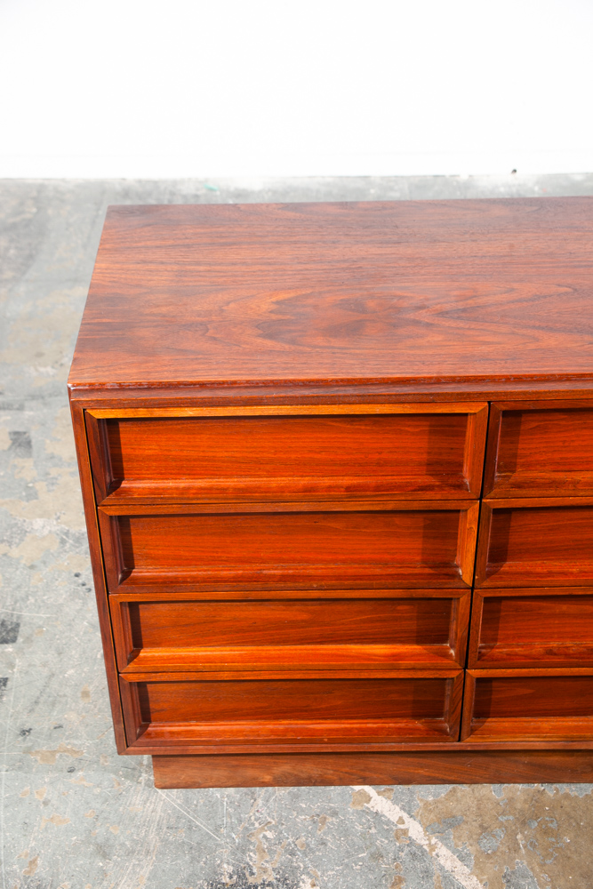 Mid Century Modern Dresser Credenza 12 Drawer Brown Saltman Walnut John Keal Mcm Danish Wide Media - Image 10