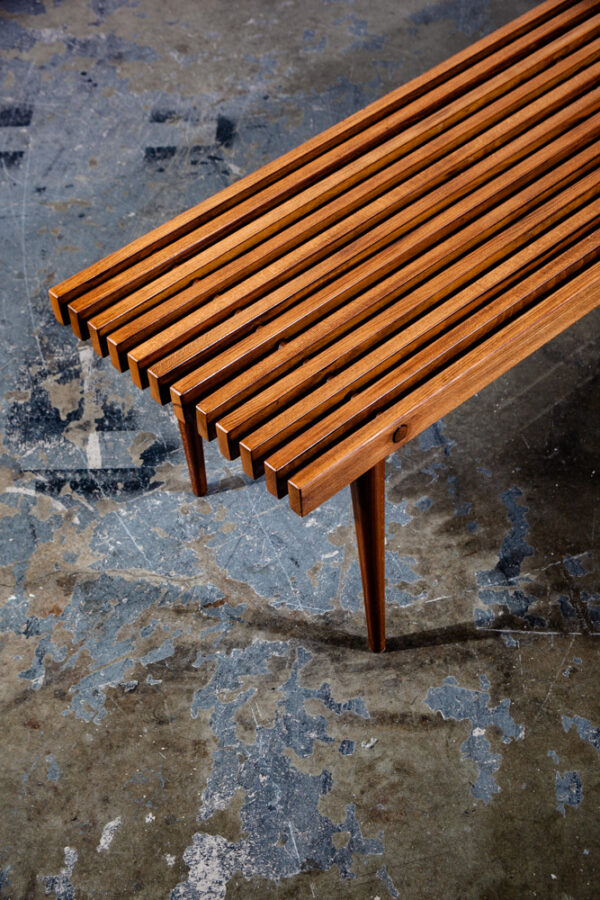 Mid Century Modern Slat Bench Coffee Table Vintage Entry Wood George Nelson Mcm Wide Solid Wood Restored - Image 9