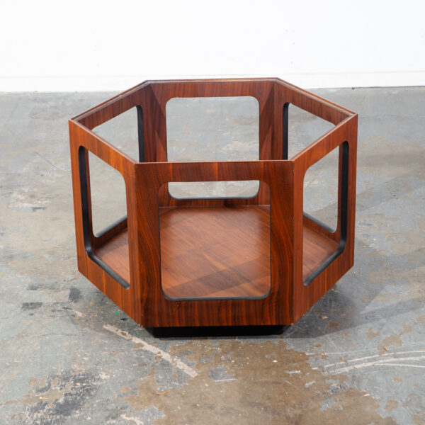 Mid Century Modern End Table Side Hexagon Lane Smoked Glass Nightstand Walnut Vintage Wood Geometrical - Image 5