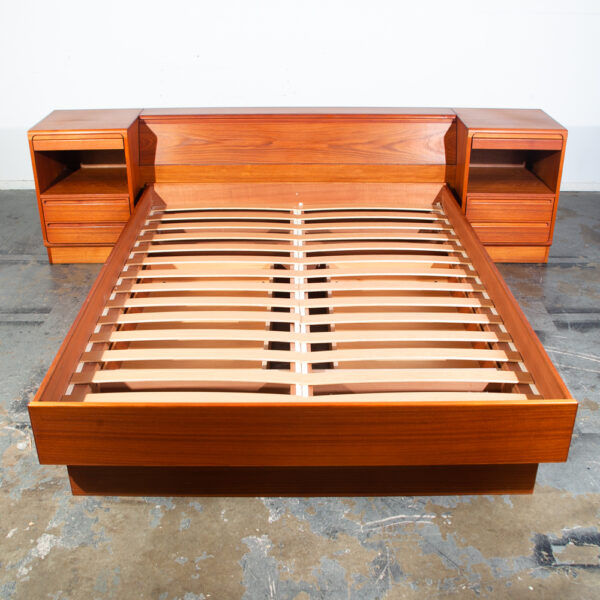 Mid Century Danish Modern Headboard Bed Frame Torring Teak Nighstands Queen Denmark Drawers - Image 2