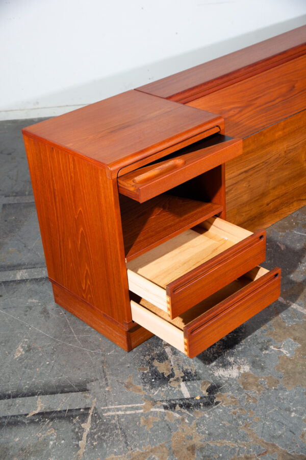 Mid Century Danish Modern Headboard Bed Frame Torring Teak Nighstands Queen Denmark Drawers - Image 5