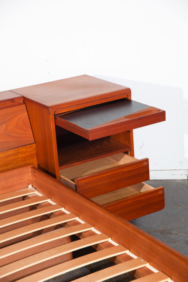 Mid Century Danish Modern Headboard Bed Frame Torring Teak Nighstands Queen Denmark Drawers - Image 7