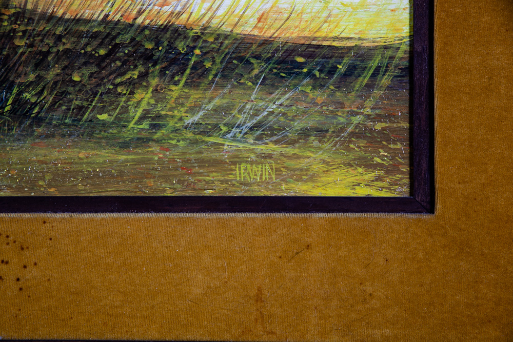 Mid Century Modern Painting Original Artwork Robert Irwin American Landscape Mcm Large Wide Grass Sunrise Green Orange White Yellow - Image 3