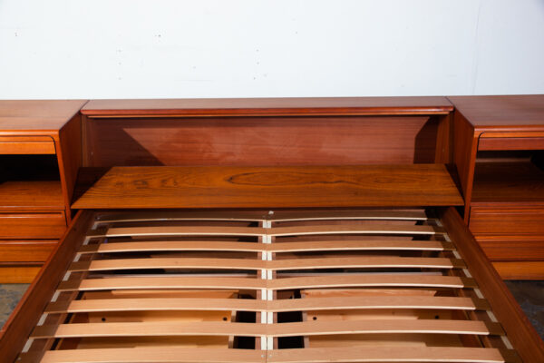Mid Century Danish Modern Headboard Bed Frame Torring Teak Nighstands Queen Denmark Drawers - Image 9