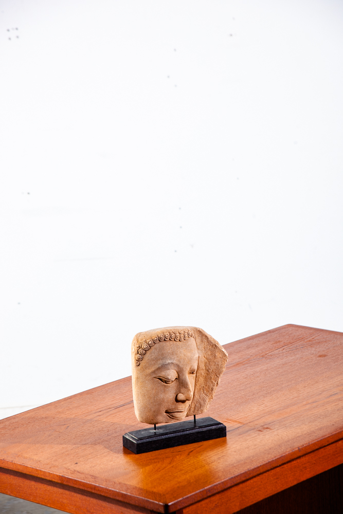 Mid Century Modern Sculpture Art Stone Sculpted Face on Wood Vintage Original Portrait Abstract - Image 10