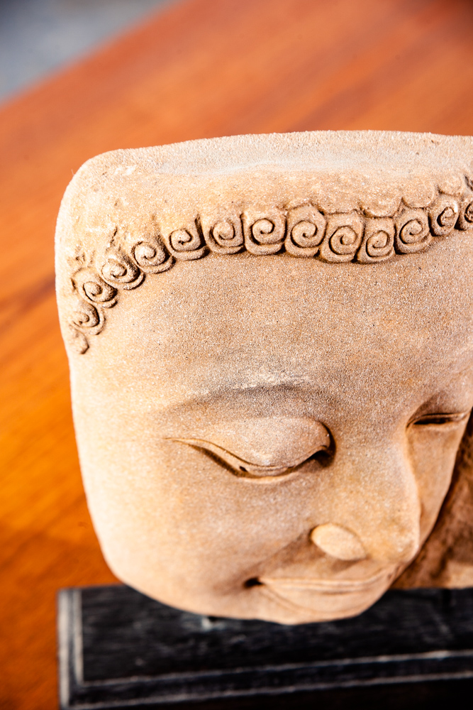 Mid Century Modern Sculpture Art Stone Sculpted Face on Wood Vintage Original Portrait Abstract - Image 5