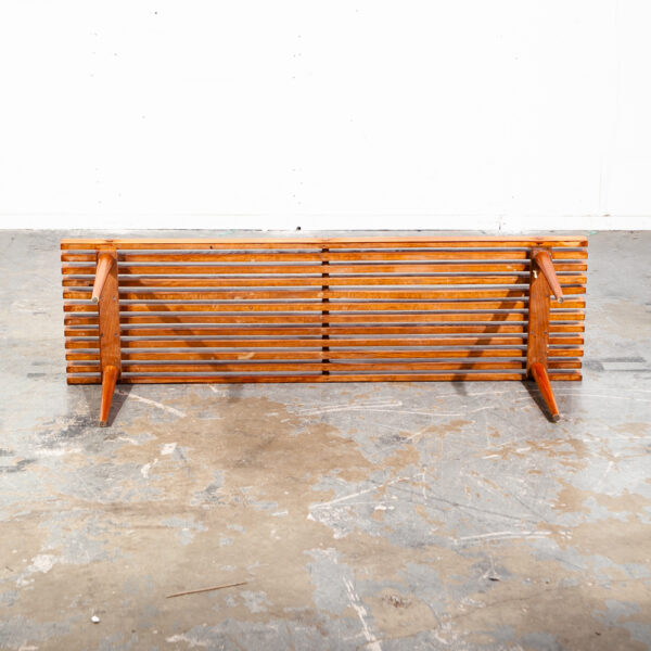 Mid Century Modern Slat Bench Coffee Table Vintage Entry Wood George Nelson Mcm Wide Solid Wood Restored - Image 5