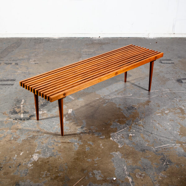 Mid Century Modern Slat Bench Set Pair Coffee Table Vintage Entry Wood  George Nelson Entryway Seating Two