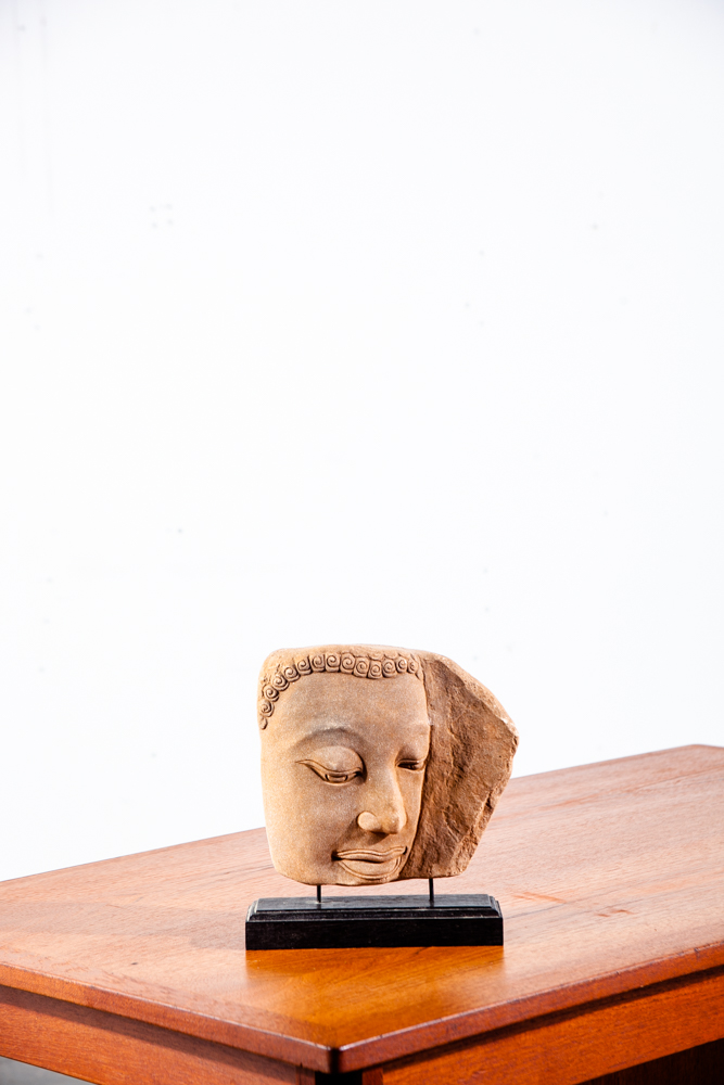 Mid Century Modern Sculpture Art Stone Sculpted Face on Wood Vintage Original Portrait Abstract - Image 7