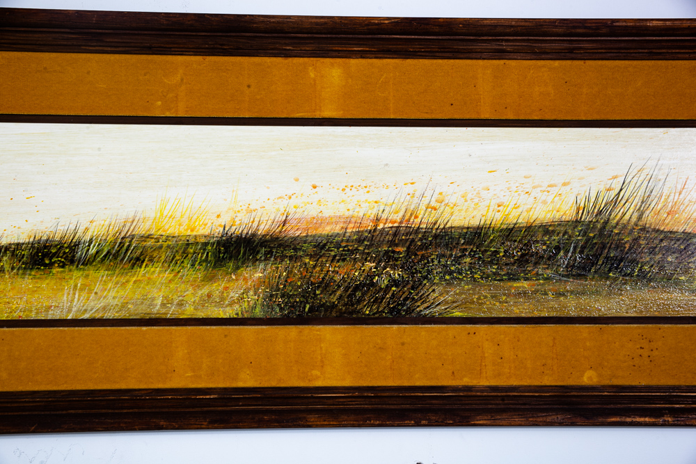 Mid Century Modern Painting Original Artwork Robert Irwin American Landscape Mcm Large Wide Grass Sunrise Green Orange White Yellow - Image 8