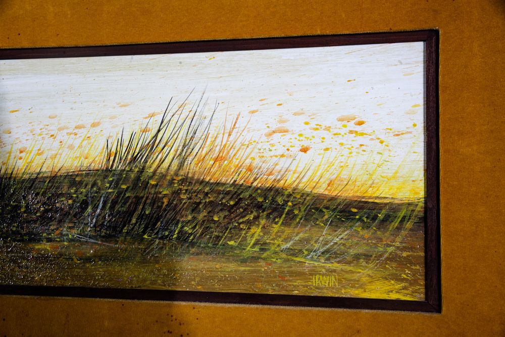 Mid Century Modern Painting Original Artwork Robert Irwin American Landscape Mcm Large Wide Grass Sunrise Green Orange White Yellow - Image 6