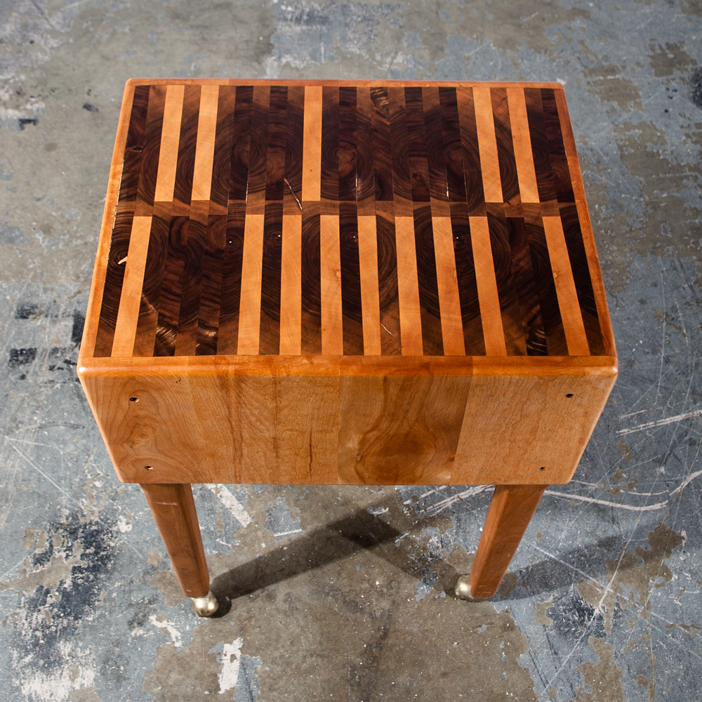 Mid Century Modern Butcher Block Rolling Table Serving Cart Solid Maple Cutting Board Vintage Kitchen - Image 3