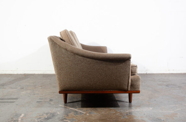 Mid Century Danish Modern Crescent Three-Seat Sofa Grey Tweed Fabric Vintage Solid Walnut Frame American Design - Image 5
