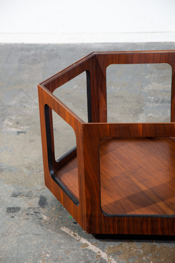 Mid Century Modern End Table Side Hexagon Lane Smoked Glass Nightstand Walnut Vintage Wood Geometrical - Image 10