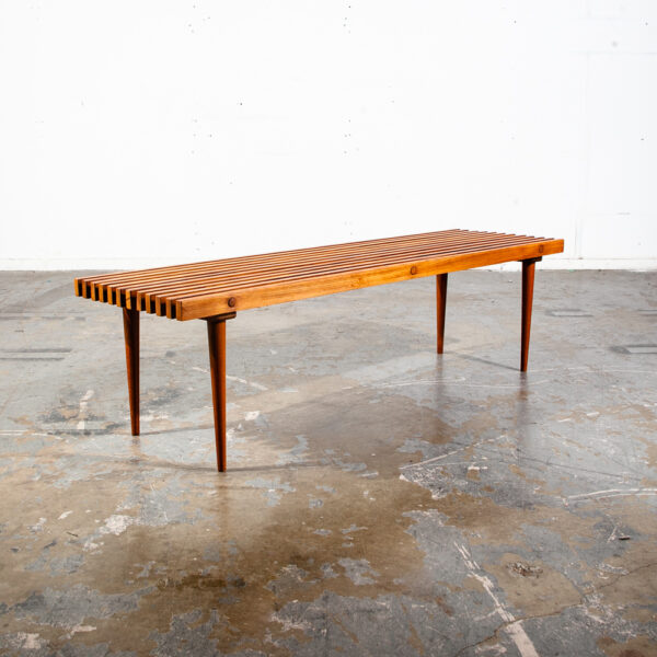 Mid Century Modern Slat Bench Coffee Table Vintage Entry Wood George Nelson Mcm Wide Solid Wood Restored - Image 2