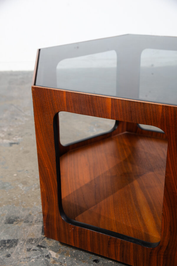 Mid Century Modern End Table Side Hexagon Lane Smoked Glass Nightstand Walnut Vintage Wood Geometrical - Image 8
