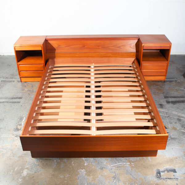 Mid Century Danish Modern Headboard Bed Frame Torring Teak Nighstands Queen Denmark Drawers - Image 4