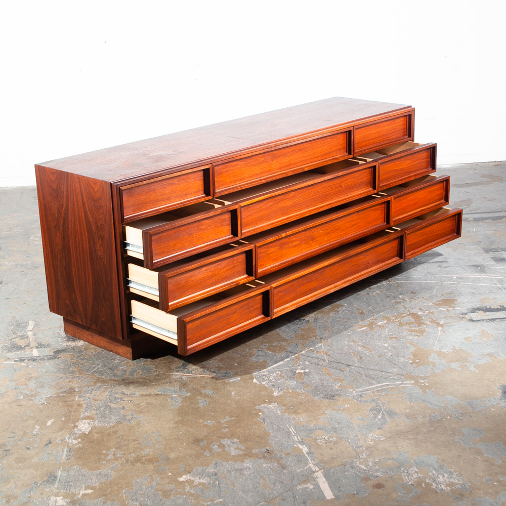 Mid Century Modern Dresser Credenza 12 Drawer Brown Saltman Walnut John Keal Mcm Danish Wide Media - Image 4