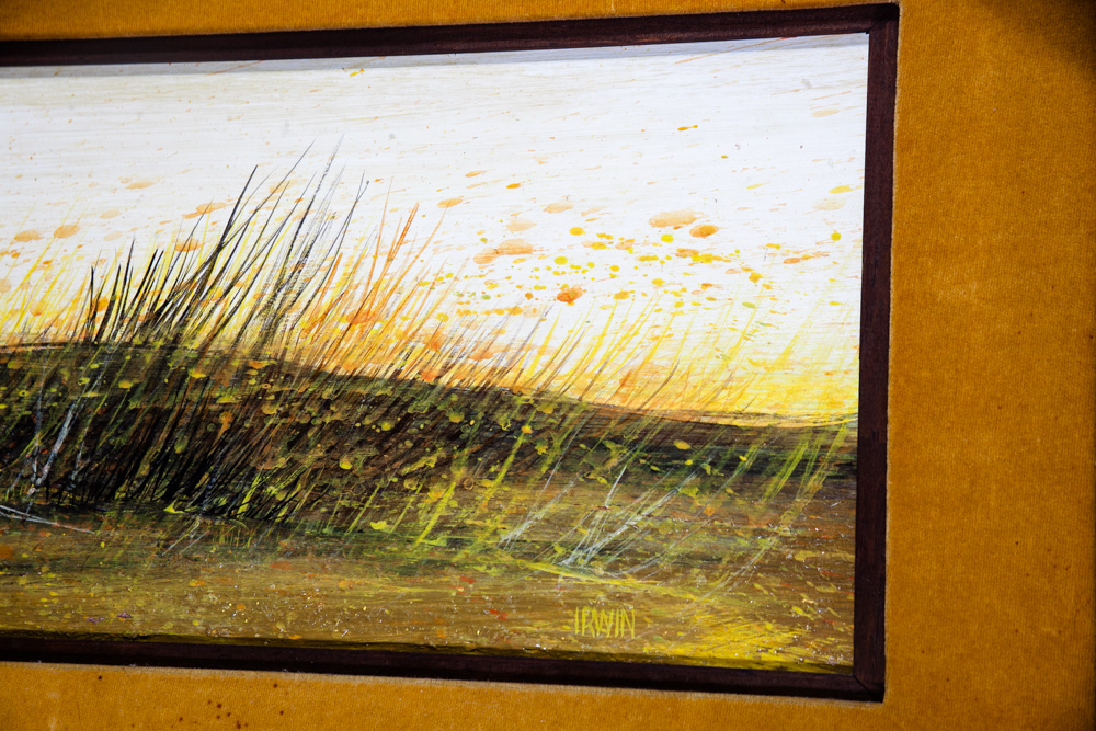 Mid Century Modern Painting Original Artwork Robert Irwin American Landscape Mcm Large Wide Grass Sunrise Green Orange White Yellow - Image 7