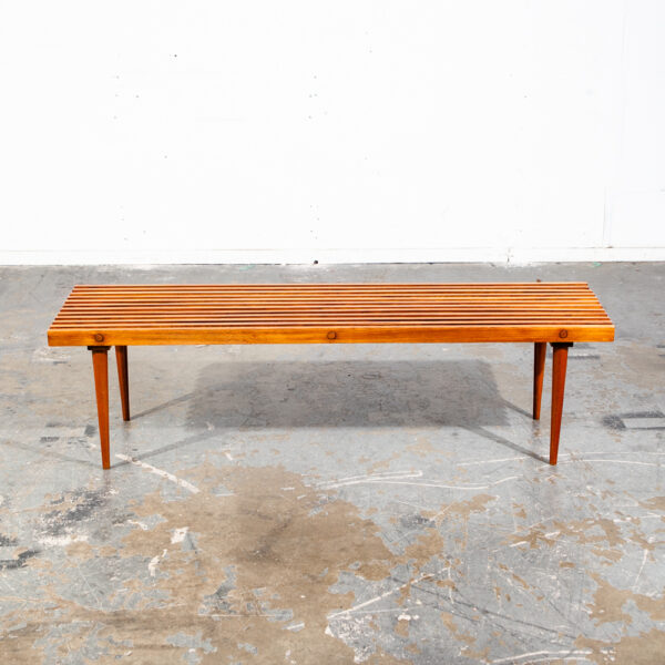 Mid Century Modern Slat Bench Coffee Table Vintage Entry Wood George Nelson Mcm Wide Solid Wood Restored - Image 3