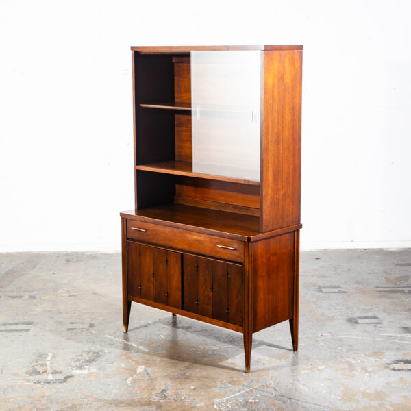 Mid Century Modern China Cabinet Broyhill Saga Emphasis Hitch Sliding Glass Vintage Danish Denmark Cabinet Display