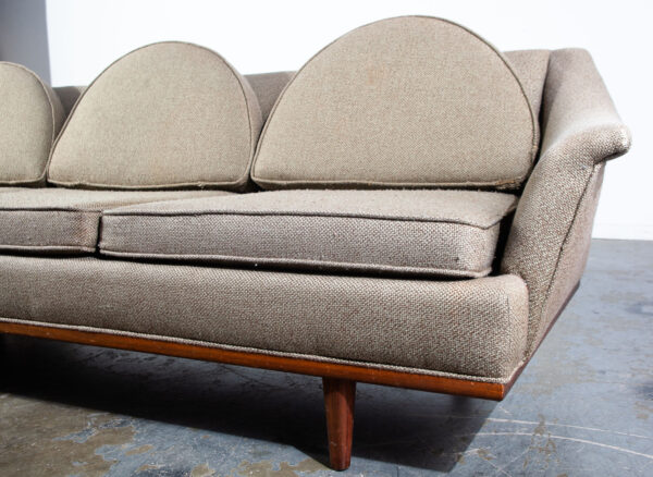 Mid Century Danish Modern Crescent Three-Seat Sofa Grey Tweed Fabric Vintage Solid Walnut Frame American Design - Image 8
