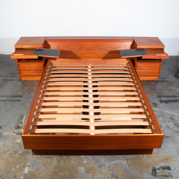 Mid Century Danish Modern Headboard Bed Frame Torring Teak Nighstands Queen Denmark Drawers - Image 3