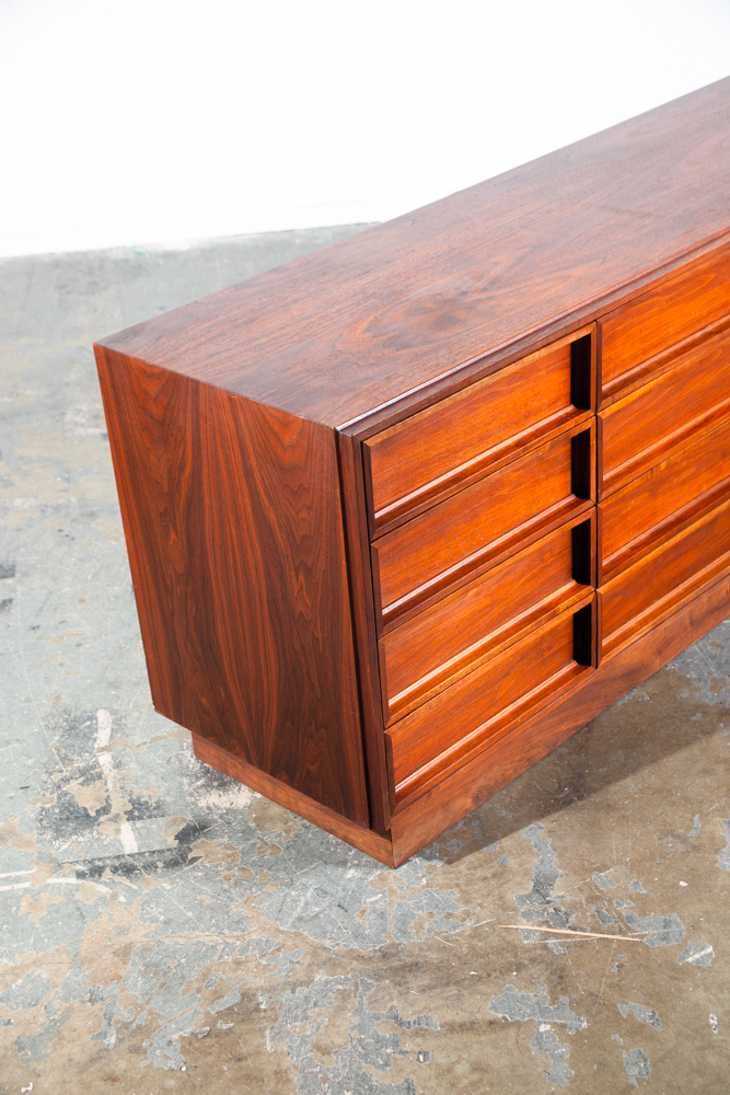 Mid Century Modern Dresser Credenza 12 Drawer Brown Saltman Walnut John Keal Mcm Danish Wide Media - Image 6