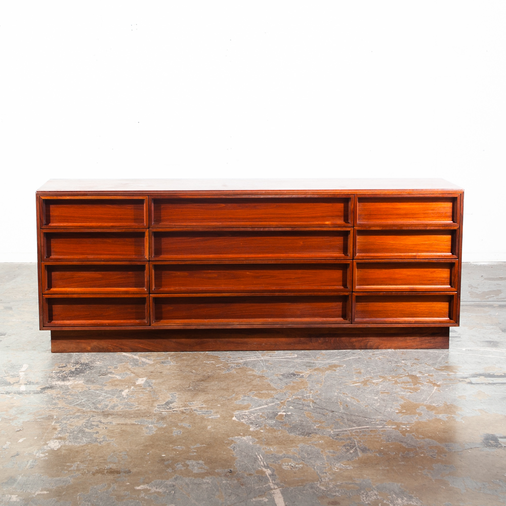 Mid Century Modern Dresser Credenza 12 Drawer Brown Saltman Walnut John Keal Mcm Danish Wide Media - Image 2