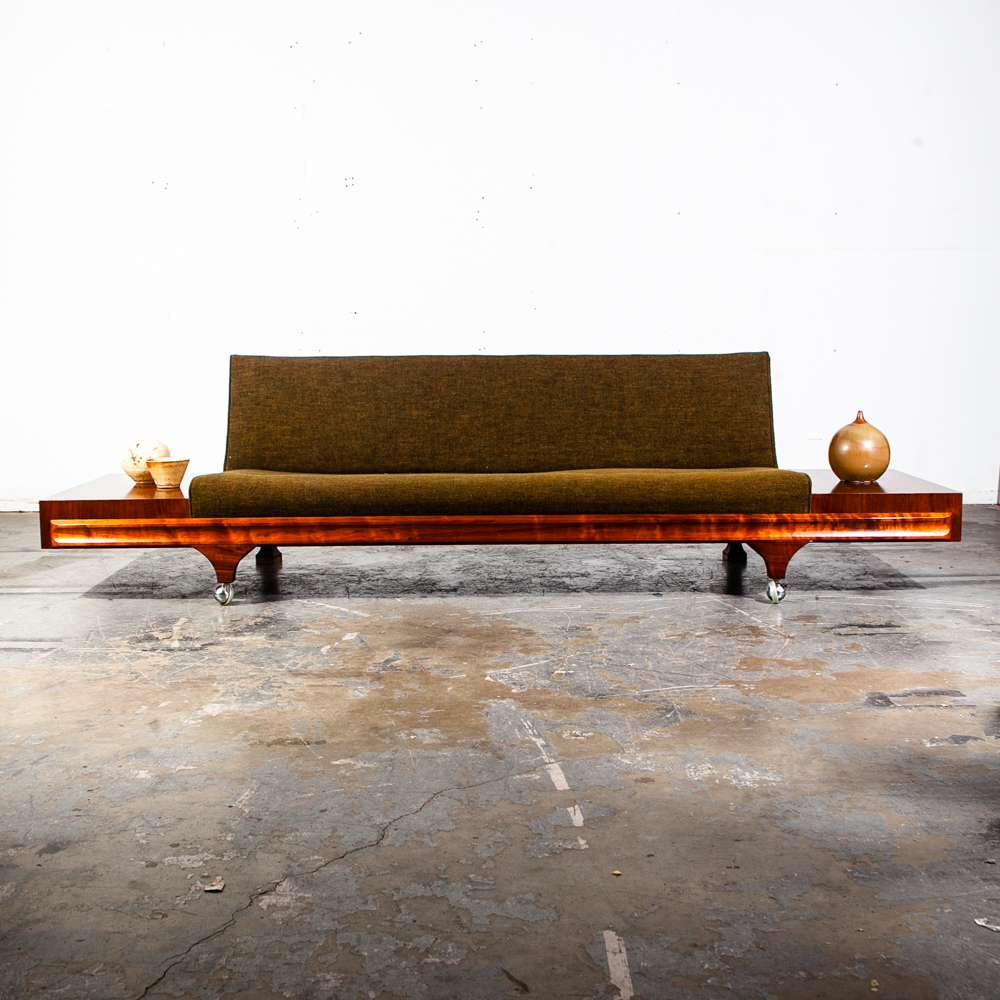 Mid Century Modern Sofa Couch Gondola Martin Borenstein Platform Walnut Green NM - Image 2