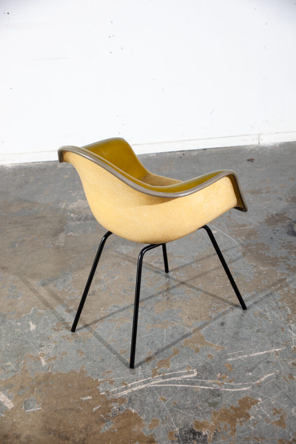 Mid Century Modern Shell Chairs 2 Fiberglass Herman Miller Eames Mustard Yellow Arm Set Armchair DAX H Base - Image 9