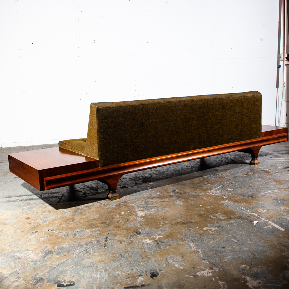 Mid Century Modern Sofa Couch Gondola Martin Borenstein Platform Walnut Green NM - Image 9