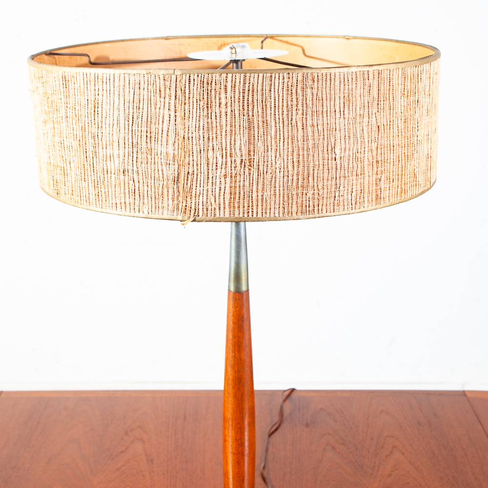 Mid Century Modern Table Lamp Tommi Parzinger Stiffel Wood 3 Light Lighting Mcm Round Large Tall Solid Walnut Metal Lightolier - Image 12