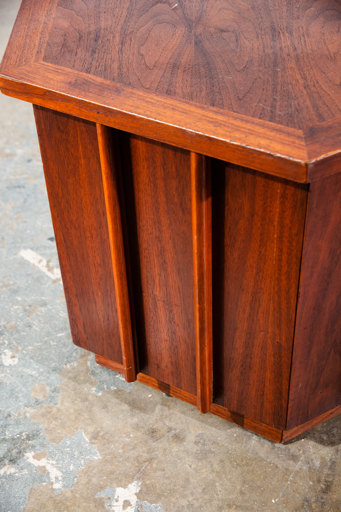 Mid Century Modern End Table Side Lane Octogon Cabinet Storage Danish Walnut - Image 7