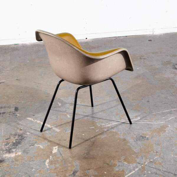 Mid Century Modern Shell Chairs 2 Fiberglass Herman Miller Eames Mustard Yellow Arm Set Armchair DAX H Base - Image 8