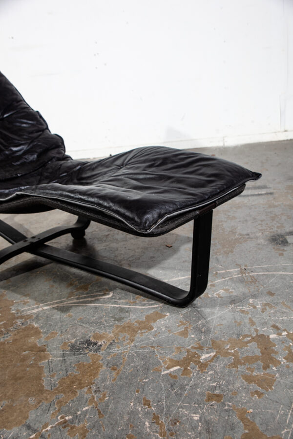 Mid Century Danish Modern Lounge Chair Chaise Black Leather Westnofa Reversible - Image 6