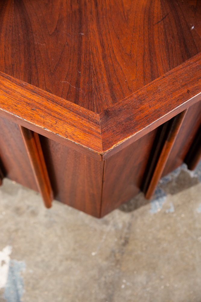 Mid Century Modern End Table Side Lane Octogon Cabinet Storage Danish Walnut - Image 6