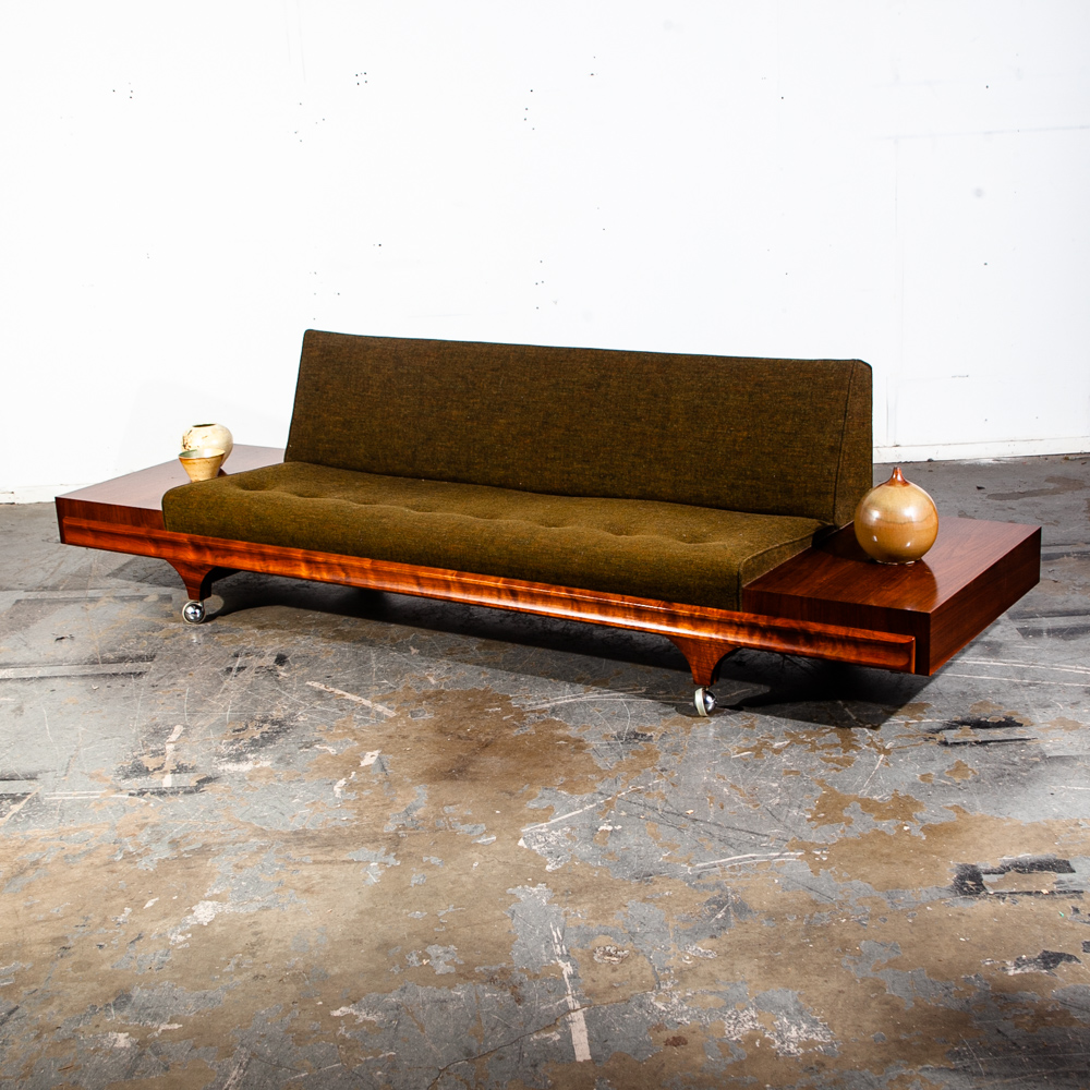Mid Century Modern Sofa Couch Gondola Martin Borenstein Platform Walnut Green NM